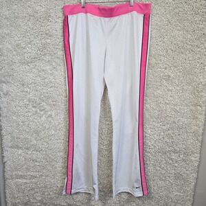 Vintage Nike Mesh Track Pants Women XL (16-18) White Pink Side Stripe Athletic